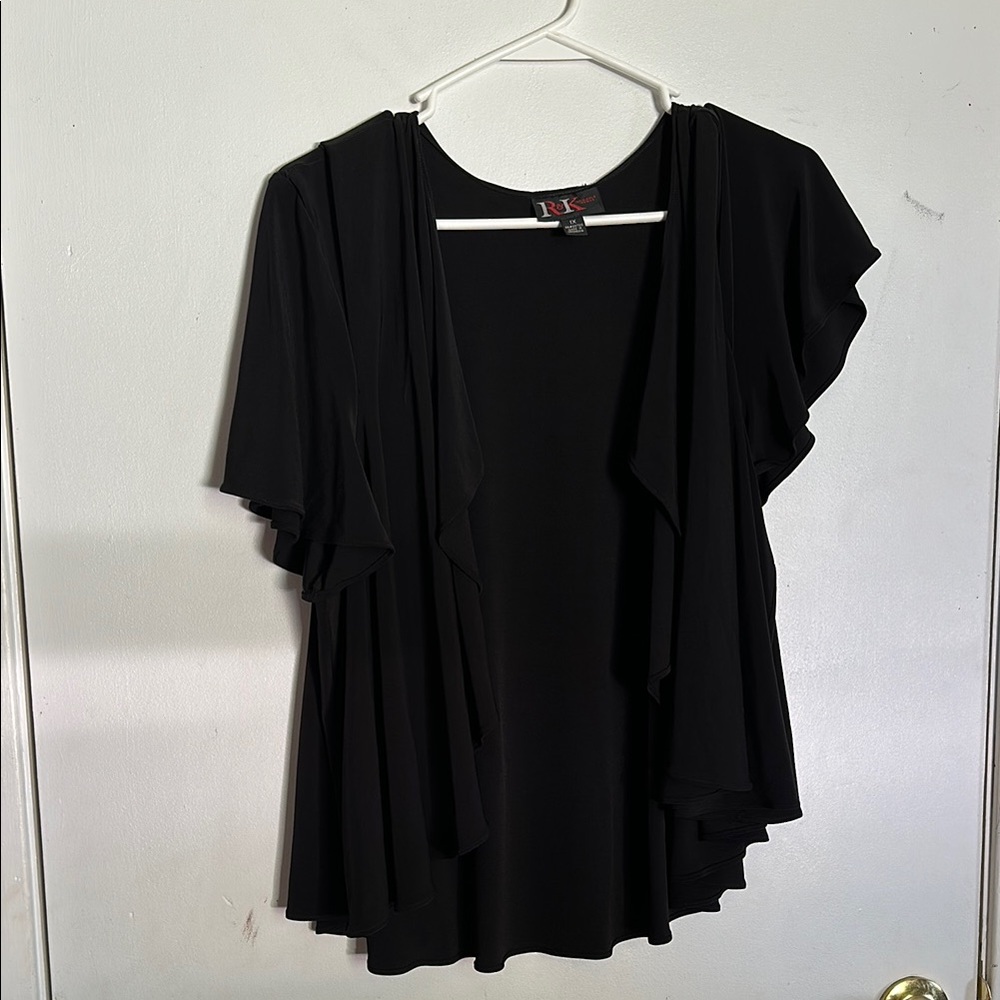 R&K Black Ruffled Asymmetrical Cardigan